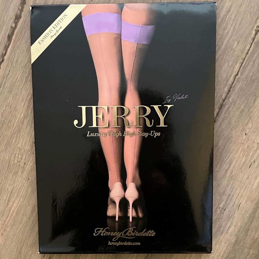 Honey Birdette Jerry Back Seam Thigh High StayUps Stockings Lilac Denier 20 S